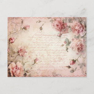 Carte Postale Motif de découpage de Roses Vintages roses