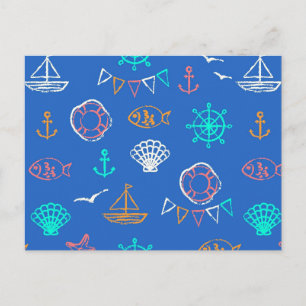 Carte Postale Motif de dessin à la craie nautique
