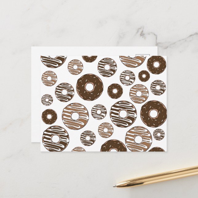 Carte Postale Motif de Donuts, Donuts au Chocolat, Donuts Carame (Devant/Arrière en situation)
