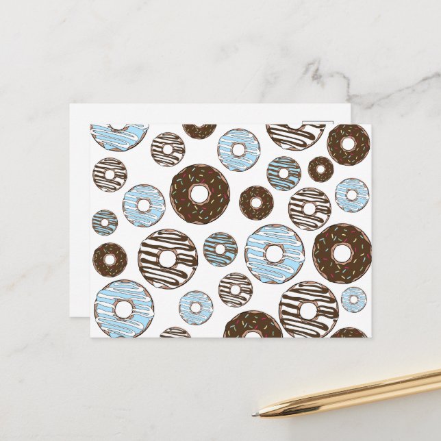 Carte Postale Motif De Donuts, Donuts Bleus, Donuts Brown (Devant/Arrière en situation)