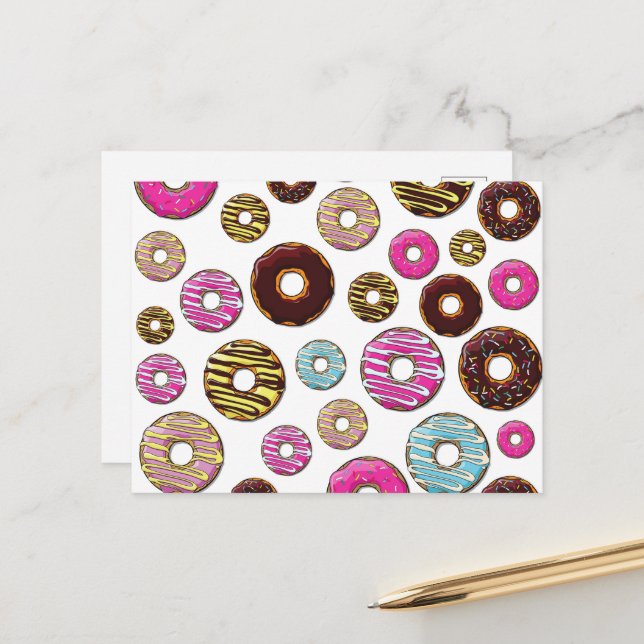 Carte Postale Motif De Donuts, Donuts Colorés, Saupoudrages (Devant/Arrière en situation)