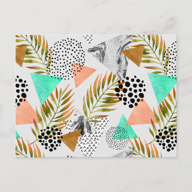 Carte Postale Motif de feuille géométrique Tropical Abstrait (Devant)
