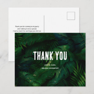 Carte Postale Motif de feuilles tropicales vert foncé Merci