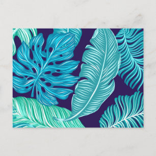 Carte Postale Motif de feuilles vert bleu tropical