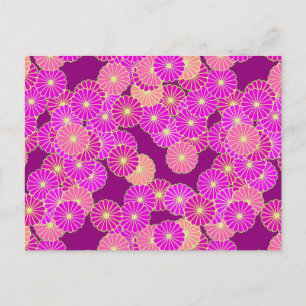 Carte Postale Motif de fleurs Art Déco - tons violet, corail