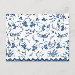 Carte Postale Motif de fleurs bleu blanc