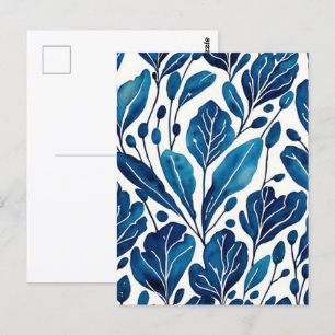 Carte Postale Motif de fleurs bleu marine