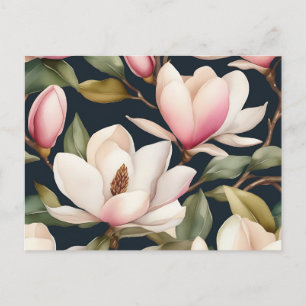 Carte Postale Motif de fleurs de magnolia roses et blanches