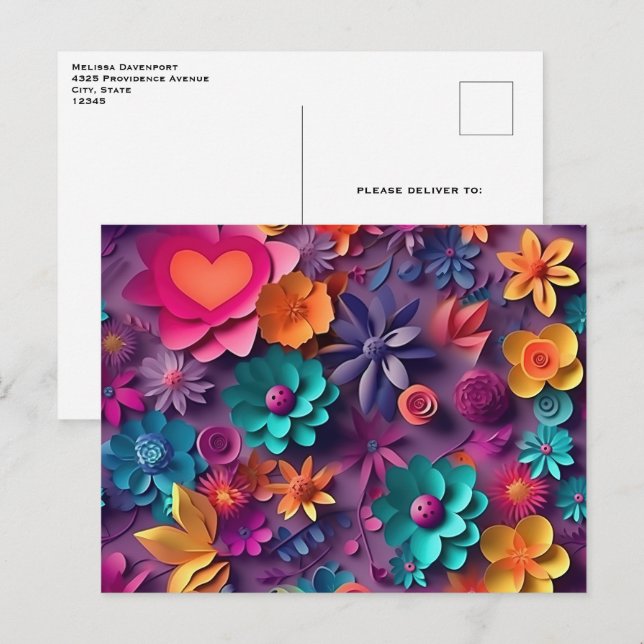 Carte Postale Motif de fleurs printanières colorées (Devant / Derrière)