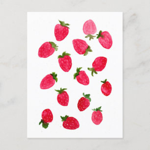 Carte Postale Motif de fraises d'aquarelle