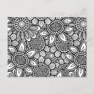 Carte Postale Motif de gribouillages floraux Art folklorique