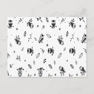 Carte Postale Motif de hibou fantaisiste en bois