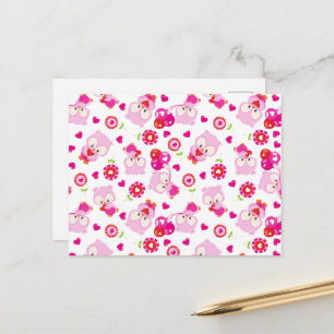 Carte Postale Motif de hiboux, Hiboux mignons, Hiboux roses, Cœu
