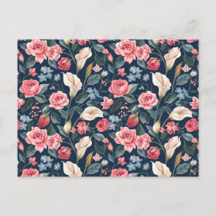 Carte Postale Motif de jardin floral bleu marine romantique