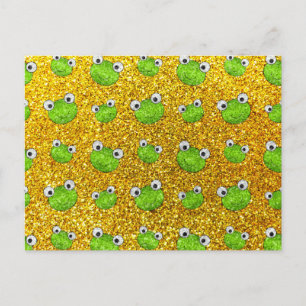 Carte Postale Motif de la tête de grenouille jaune néon