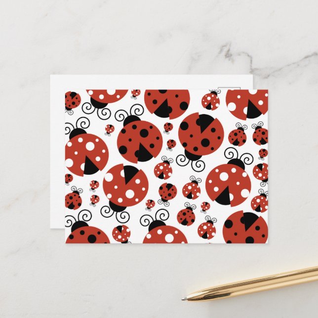 Carte Postale Motif De Ladybugs, Mignons Ladybugs, Red Ladybugs (Devant/Arrière en situation)