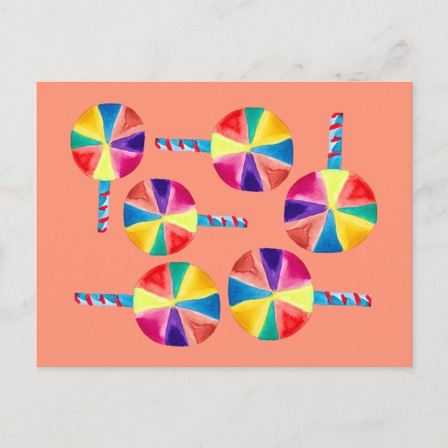 Carte Postale Motif de lollipops colorés (Devant)
