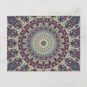 Carte Postale Motif de mandala violet sarcelle et crème