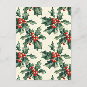 Carte Postale Motif de Noël avec Holly Feuilles et Red Berry