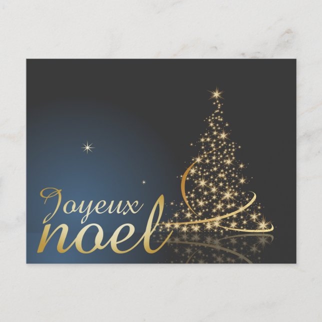 Carte Postale Motif de Noël bleu avec arbre de Noël doré (Devant)