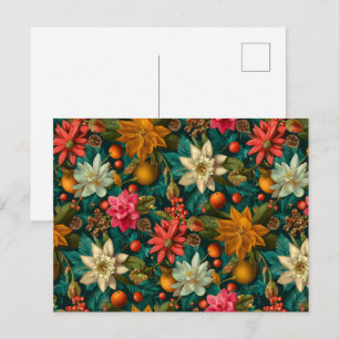 Carte Postale Motif de Noël Citron et Fleur d'Hiver Festif