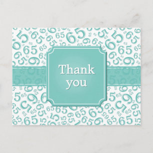 Carte Postale Motif de numéro 65 Merci Teal/Blanc