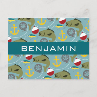 Carte Postale Motif de pêche avec nom personnalisé