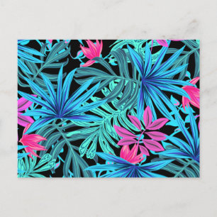 Carte Postale Motif de plante tropicale rose néon et bleu