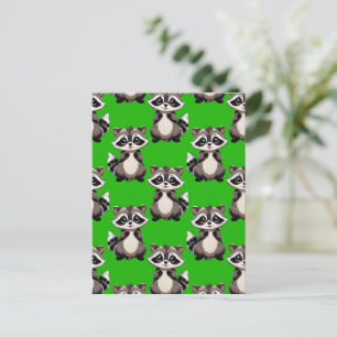 Carte Postale Motif de Raton Laveur Vert 