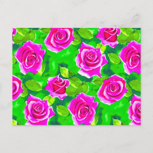 Carte Postale Motif de rose aquarelle rose fuchsia
