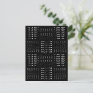 Carte Postale Motif de texte répété noir gris et blanc