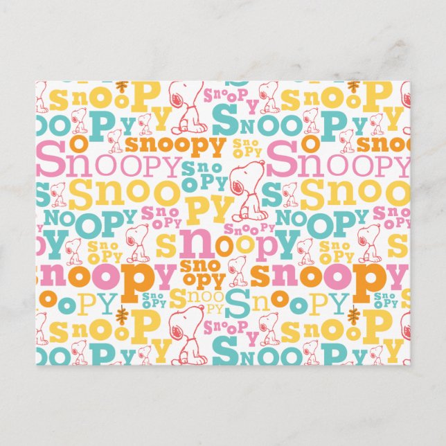 Carte Postale Motif de texte Snoopy Pastel (Devant)