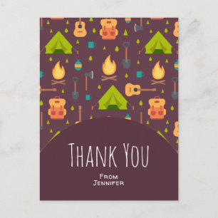 Carte Postale Motif de thème de camping mignon Merci