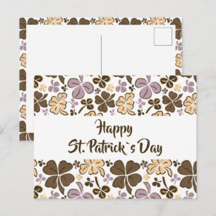 Carte Postale Motif de trèfle à quatre feuilles rose pour la Sai