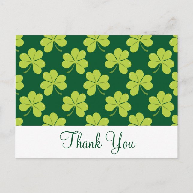 Carte Postale Motif de trèfle de shamrock vert mignon Merci (Devant)