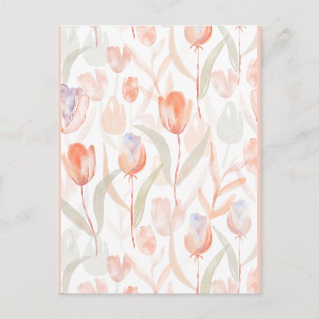 Carte Postale Motif de tulipes d'aquarelle Pastel (Devant)