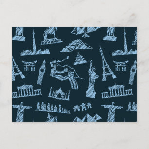 Carte Postale Motif De Voyage En Motif Blues