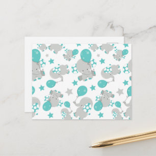 Carte Postale Motif d'éléphants, éléphants mignons - Gris bleu