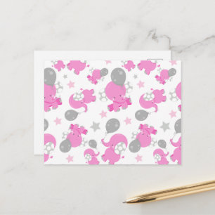 Carte Postale Motif d'éléphants roses, éléphants mignons, étoile