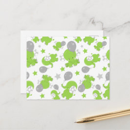 Carte Postale Motif d'éléphants verts, éléphants mignons, étoile