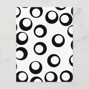 Carte Postale Motif des cercles rétro noirs et blancs.