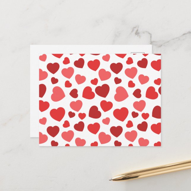 Carte Postale Motif Des Coeurs, Coeurs Rouges, Motif Des Coeurs (Devant/Arrière en situation)