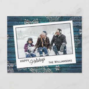 Carte Postale Motif des flocons de neige et des planches en bois