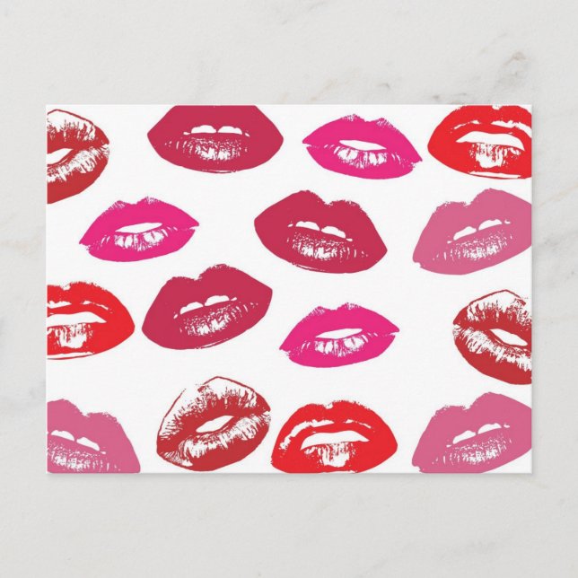 Carte Postale Motif des lèvres rouge et rose (Devant)