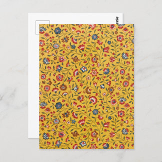 Carte Postale Motif des oeillets et autres fleurs textiles