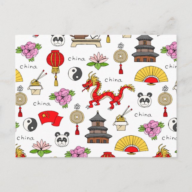 Carte Postale Motif des symboles chinois (Devant)