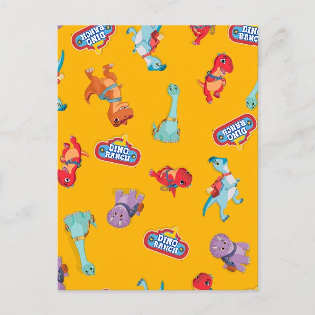 Carte Postale Motif Dino Ranch sur Jaune (Devant)