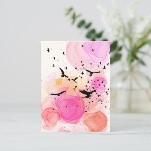 Carte Postale motif d'oiseaux colorés Abstraits