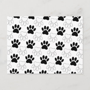 Carte Postale Motif Empreinte de patte de chien noir et blanc