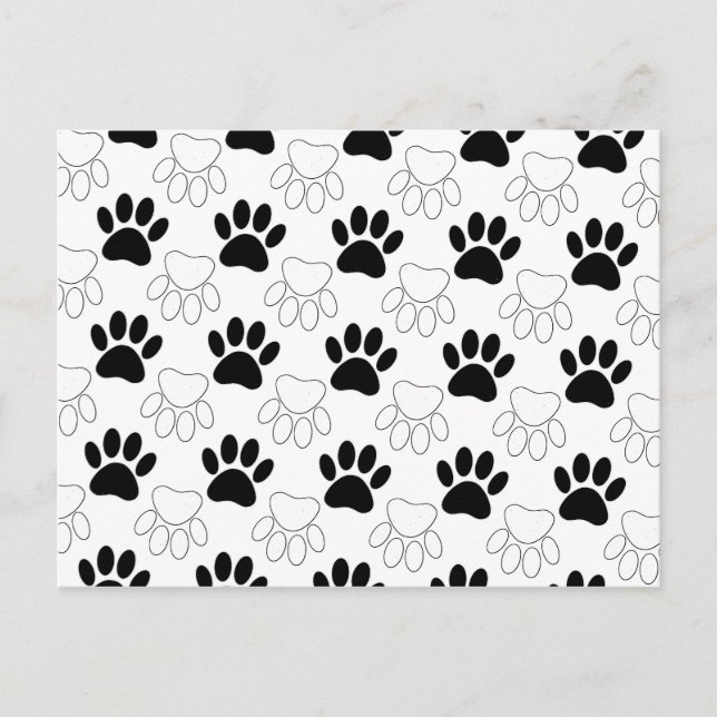 Carte Postale Motif Empreinte de patte de chien noir et blanc (Devant)